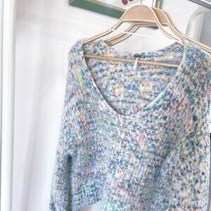 Free People Pastel Fuzzy V-Neck Sweater